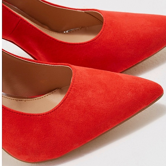 Nasty Gal Truffle Collection Red Pointed Toe Heels w/ Pearl Studded Ankle Straps - Picture 10 of 16